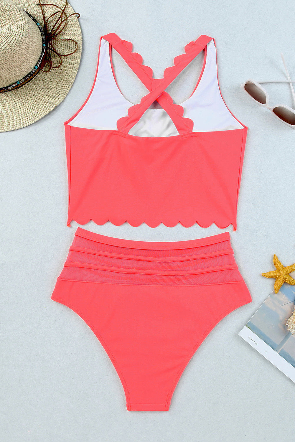 Scalloped Criss-Cross High-Waist Bikini Set – Effortless Style for the Modern Beachgoer!