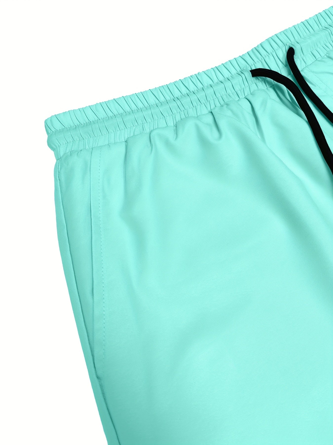 Men's 2-in-1 Summer Beach Shorts - Casual Athletic Swim Trunks with Drawstring, Teal & White Color Block Design, Machine Washable, Side Pockets