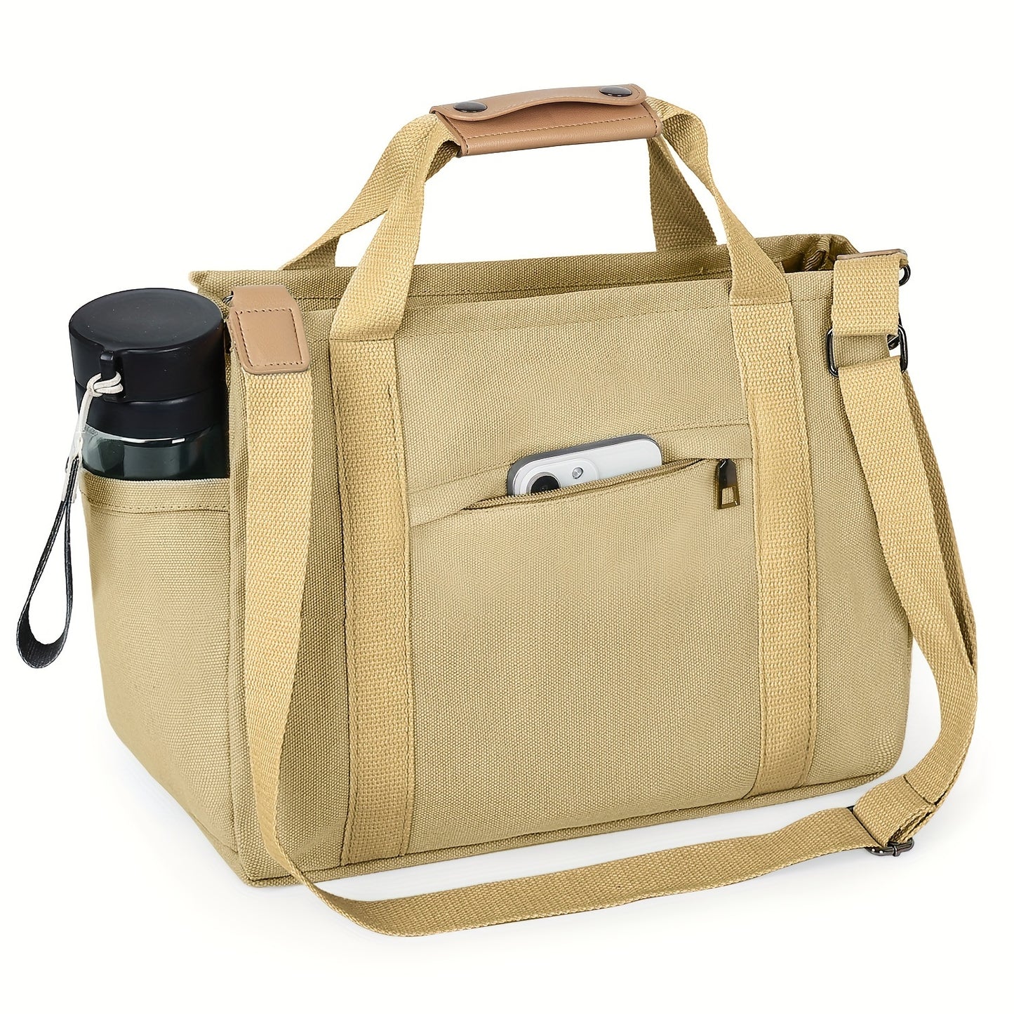 Women's Canvas Tote Bag with Multiple Pockets - Cute Crossbody Shoulder Purse for Work & Travel, Pink Mommy Handbag with Adjustable Strap