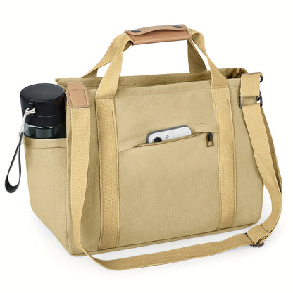 Women's Canvas Tote Bag with Multiple Pockets - Cute Crossbody Shoulder Purse for Work & Travel, Pink Mommy Handbag with Adjustable Strap