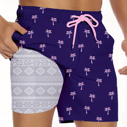 Men'S Swimming Trunks, 5-Inch Inner-Sewn Quick-Drying Shorts with Compression Lining