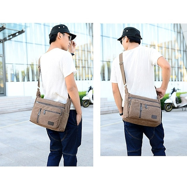 Versatile Men's Canvas Crossbody Bag - Shoulder Tote with Large Capacity Army Green Coffee khaki Army Green-Coffee-khaki-Black-Blue-