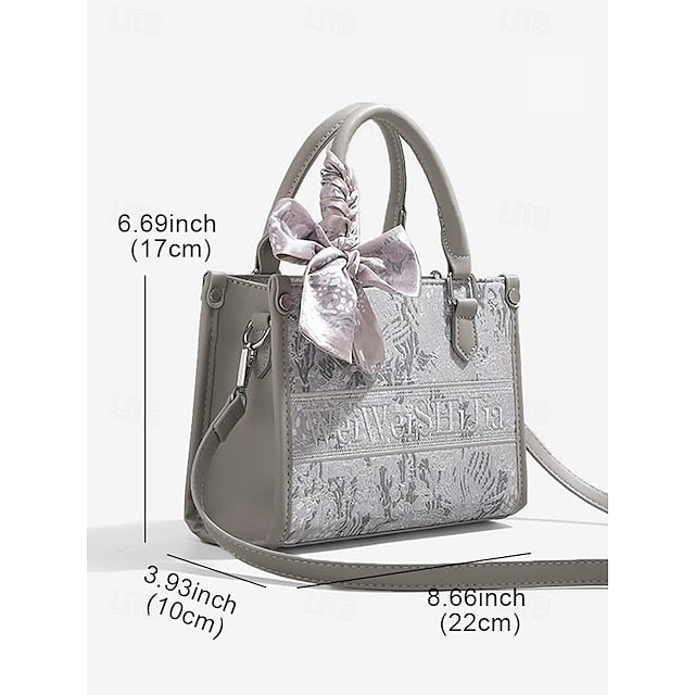Elegant Women’s PU Leather Crossbody Handbag with Embroidery - Versatile Boston Bag Grey Grey-