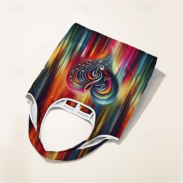 Vibrant Heart Note Tote Bag: Lightweight, Foldable & Stylish for Everyday Use Rainbow Purple Green Rainbow-Purple-Green-