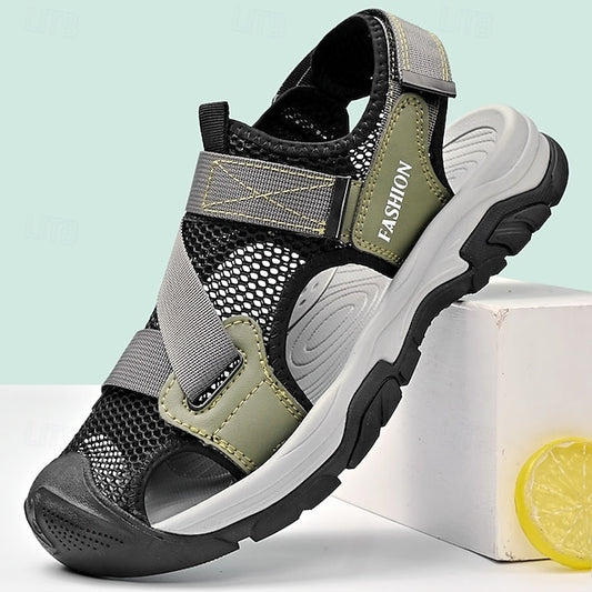 Men's Breathable Sporty Sandals - Comfortable PU Leather & Mesh Design with Slip-Resistant Buckle