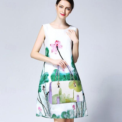 Stylish PU Leather Handbag for Women – Large Capacity Geometric Flower Design Purple Green Wine Purple-Green-Wine-Red-Black-