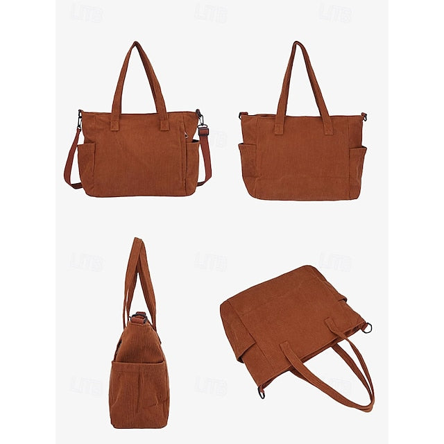 Stylish Women’s Corduroy Crossbody Hobo Bag with Multiple Pockets and Large Brown White Black Brown-White-Black-Green-