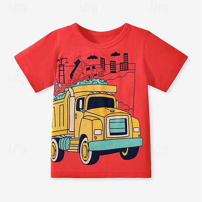 Fun & Colorful 3-Pack Boys' T-Shirts: Cartoon Crew Neck for Spring/Summer Adventures! red+blue+Light Blue / 4 Years(110cm) red+blue+Light Blue / 4-5 Years(120cm) red+blue+Light Blue / 5-6 Years(130cm) red+blue+Light Blue / 4 Years(110cm)-red+blue+Light Blue / 4-5 Years(120cm)-red+blue+Light Blue / 5-6 Years(130cm)-red+blue+Light Blue / 7-8 Years(140cm)-