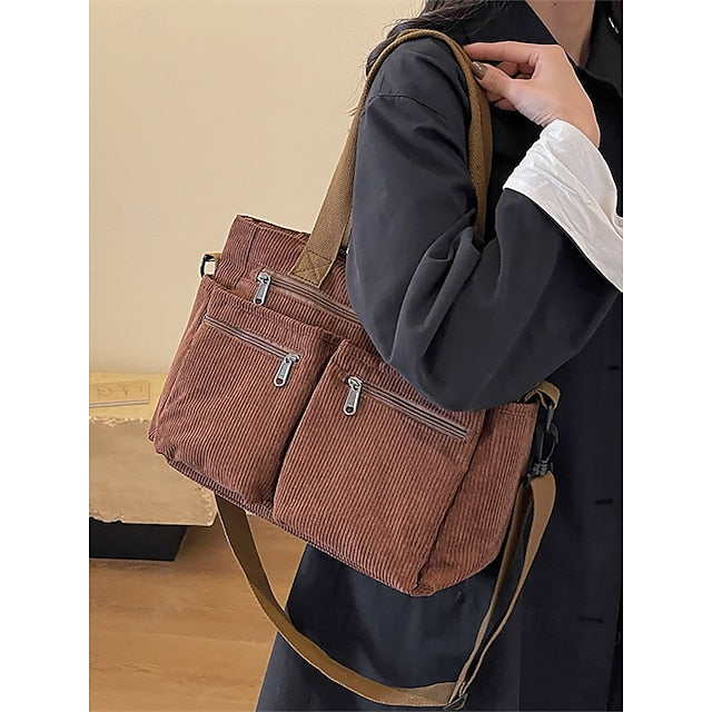 Stylish Women's Corduroy Crossbody Hobo Bag with Multiple Pockets - Large Capacity Coffee White Army Green Coffee-White-Army Green-Black-