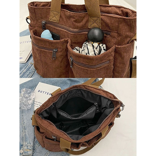 Stylish Women's Corduroy Crossbody Hobo Bag with Multiple Pockets - Large Capacity Coffee White Army Green Coffee-White-Army Green-Black-