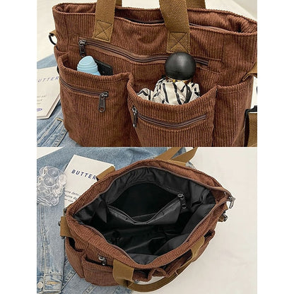 Stylish Women's Corduroy Crossbody Hobo Bag with Multiple Pockets - Large Capacity Coffee White Army Green Coffee-White-Army Green-Black-