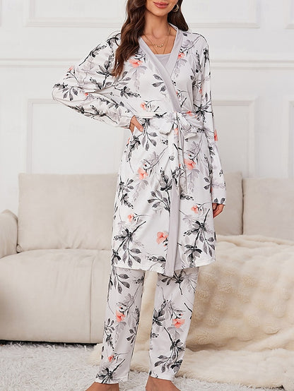 Chic Flower Patchwork Pajama Set: Comfortable Rose Red & Gray Loungewear Gray / S Gray / M 