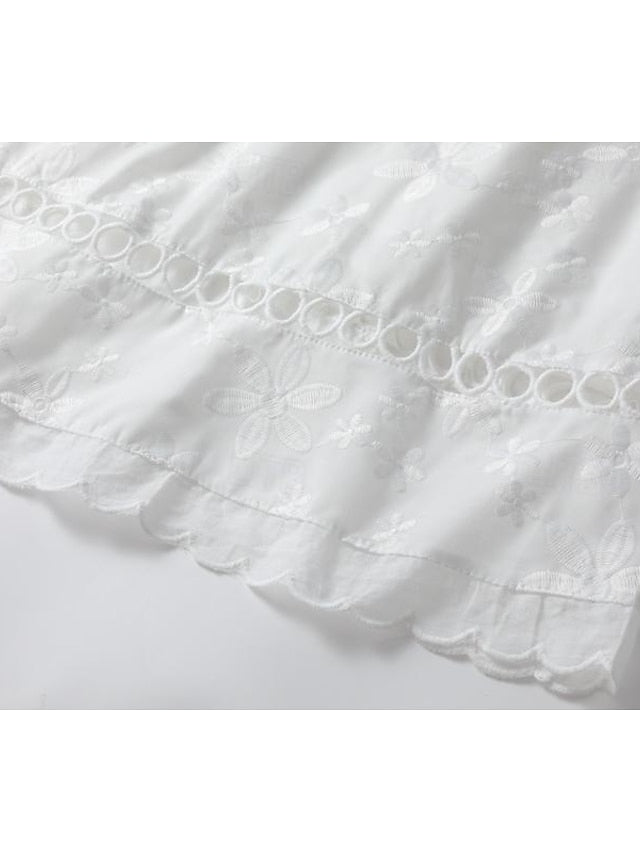 Elegant Sleeveless White Floral Lace Dress with Ruffle Trim for Summer White / S White / M White / L White / S-White / M-White / L-White / XL-White / 2XL-White / 3XL-