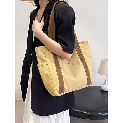 Versatile Women's Canvas Tote Bag - Stylish Large Capacity Shoulder Bag Khaki White Black Khaki-White-Black-