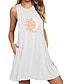Floral Comfort: Women's Plus Size Casual Cotton Nightgown with Sleeveless Design & Pockets White