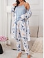 Chic Flower Patchwork Pajama Set: Comfortable Rose Red & Gray Loungewear Gray / S Gray / M 