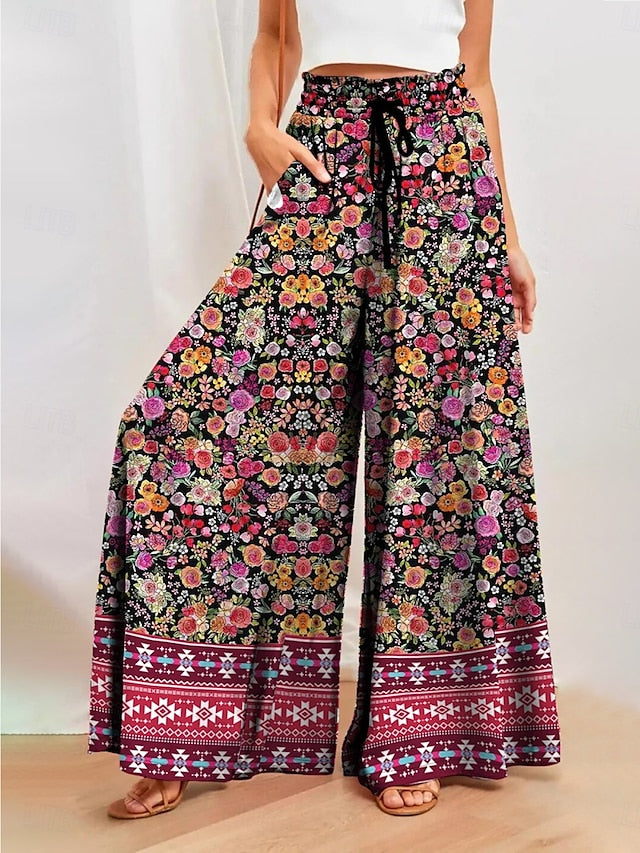 Stylish Women's Floral Wide Leg Chinos in Pink - Perfect for Spring and Fall Pink / S Pink / M Pink / L Pink / S-Pink / M-Pink / L-Pink / XL-Pink / 2XL-