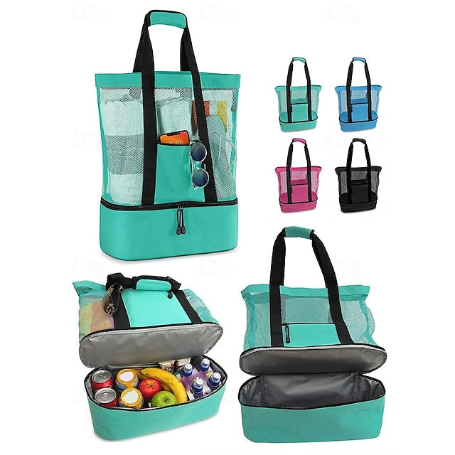 Stylish Insulated Mesh Tote Bags for Women - Large Capacity Casual Shoulder Bag Green Blue Black Green-Blue-Black-Rose Pink-