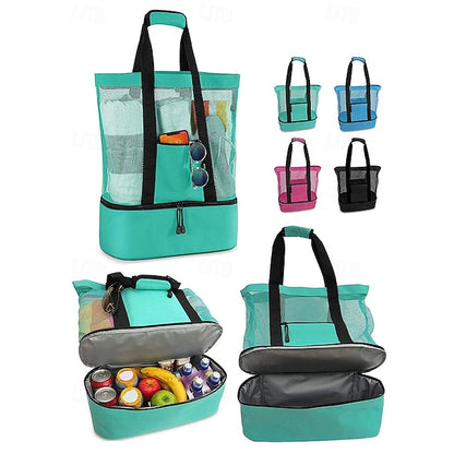 Stylish Insulated Mesh Tote Bags for Women - Large Capacity Casual Shoulder Bag Green Blue Black Green-Blue-Black-Rose Pink-