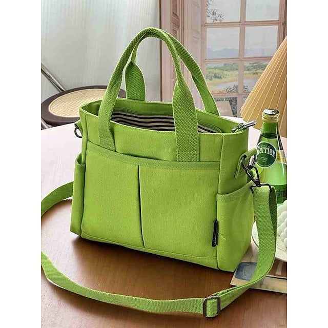 Versatile Women's Canvas Tote Crossbody Bag with Multiple Pockets - Stylish and Spacious for Daily Use Green Black Khaki Green-Black-Khaki-White-