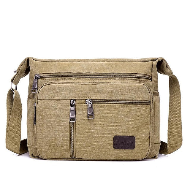 Versatile Men's Canvas Crossbody Bag - Shoulder Tote with Large Capacity Army Green Coffee khaki Army Green-Coffee-khaki-Black-Blue-