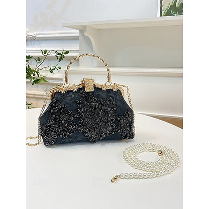 Elegance in Every Detail: Women's Beaded Clutch & Multi-Carry Evening Bag White Black / White Black White-Black / White-Black-