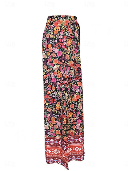 Stylish Women's Floral Wide Leg Chinos in Pink - Perfect for Spring and Fall Pink / S Pink / M Pink / L Pink / S-Pink / M-Pink / L-Pink / XL-Pink / 2XL-