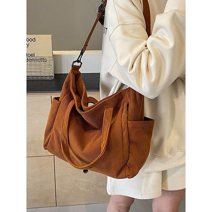 Stylish Women’s Corduroy Crossbody Hobo Bag with Multiple Pockets and Large Brown White Black Brown-White-Black-Green-