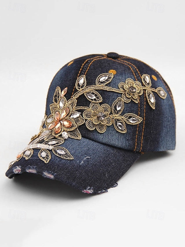 Bohemian Chic Women's Sun Hat - Stylish Sky Blue Cotton Baseball Cap Sky Blue Dark Blue Blue / White Sky Blue-Dark Blue-Blue / White-Blue-