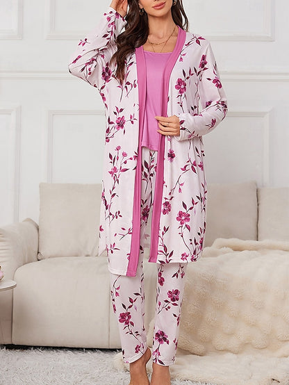 Chic Flower Patchwork Pajama Set: Comfortable Rose Red & Gray Loungewear Gray / S Gray / M 