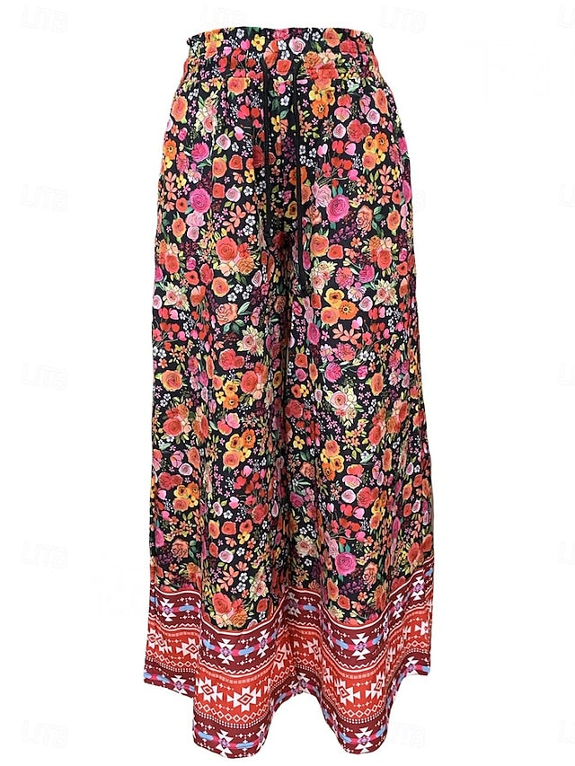 Stylish Women's Floral Wide Leg Chinos in Pink - Perfect for Spring and Fall Pink / S Pink / M Pink / L Pink / S-Pink / M-Pink / L-Pink / XL-Pink / 2XL-