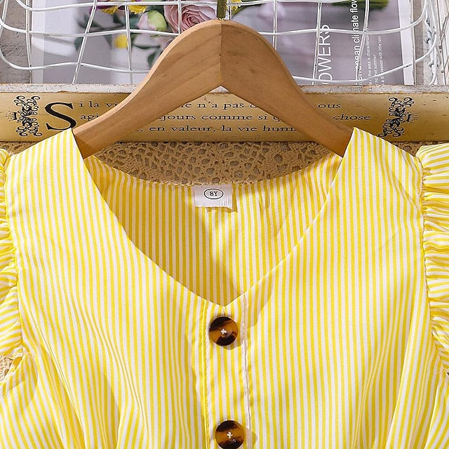 Enchanting 3D Striped Ruffle Dress for Girls – Sweet Summer A-Line Dress for Ages 4-12