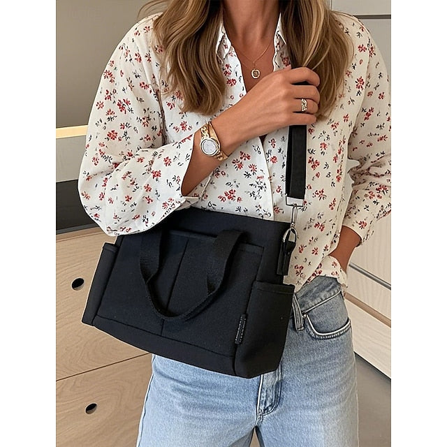 Versatile Women's Canvas Tote Crossbody Bag with Multiple Pockets - Stylish and Spacious for Daily Use Green Black Khaki Green-Black-Khaki-White-