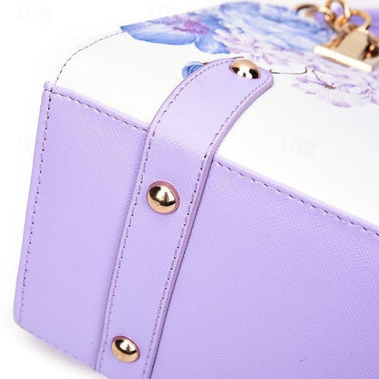 Stylish PU Leather Handbag for Women – Large Capacity Geometric Flower Design Purple Green Wine Purple-Green-Wine-Red-Black-