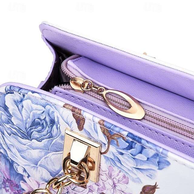 Stylish PU Leather Handbag for Women – Large Capacity Geometric Flower Design Purple Green Wine Purple-Green-Wine-Red-Black-