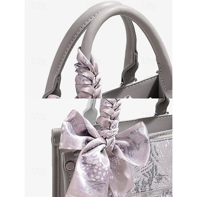 Elegant Women’s PU Leather Crossbody Handbag with Embroidery - Versatile Boston Bag Grey Grey-