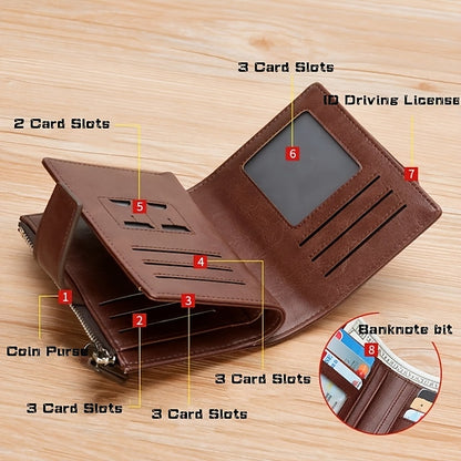 Modern RFID-Blocking PU Leather Coin Purse Wallet - Stylish & Secure Brown Khaki Black Brown-Khaki-Black-