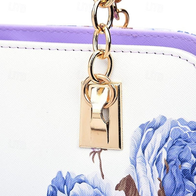 Stylish PU Leather Handbag for Women – Large Capacity Geometric Flower Design Purple Green Wine Purple-Green-Wine-Red-Black-