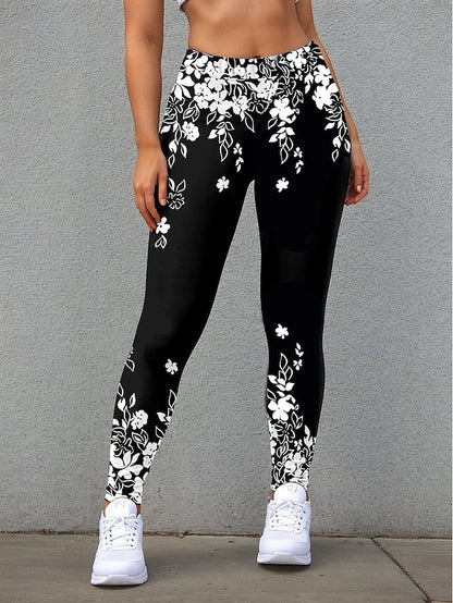 Floral Full-Length Leggings for Women - Elegant Black Design Perfect for Fall Black / S Black / M Black / L Black / S-Black / M-Black / L-Black / XL-Black / 2XL-