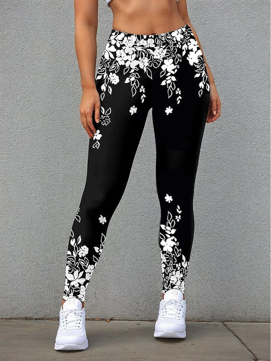 Floral Full-Length Leggings for Women - Elegant Black Design Perfect for Fall Black / S Black / M Black / L Black / S-Black / M-Black / L-Black / XL-Black / 2XL-