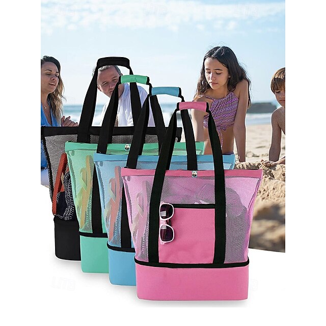 Stylish Insulated Mesh Tote Bags for Women - Large Capacity Casual Shoulder Bag Green Blue Black Green-Blue-Black-Rose Pink-