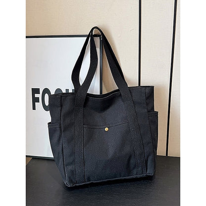 Versatile Women's Canvas Tote Bag - Stylish Large Capacity Shoulder Bag Khaki White Black Khaki-White-Black-