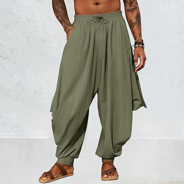 Men's Breathable Linen Harem Pants - Casual Summer Trousers with Drawstring Waist Khaki / S Khaki / M Khaki / L Khaki / S-Khaki / M-Khaki / L-Khaki / XL-Khaki / XXL-Khaki / 3XL-Khaki / 4XL-Khaki / 5XL-Green / S-Green / M-Green / L-Green / XL-Green / XXL-Green / 3XL-Green / 4XL-Green / 5XL-Black / S-Black / M-Black / L-Black / XL-Black / XXL-Black / 3XL-Black / 4XL-Black / 5XL-
