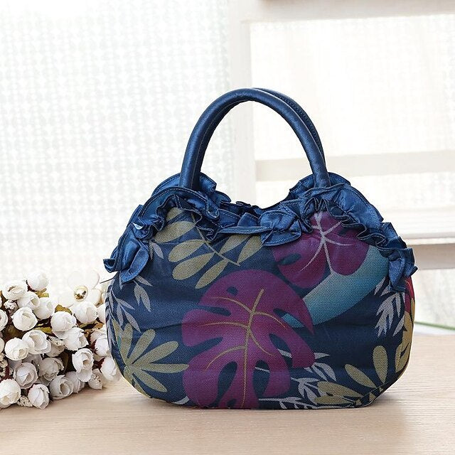 Chic Women's Silk Handbag for Parties & Daily Use – Durable, Anti-Dust Floral Design Blue khaki Black Blue-khaki-Black-Purple-Red-