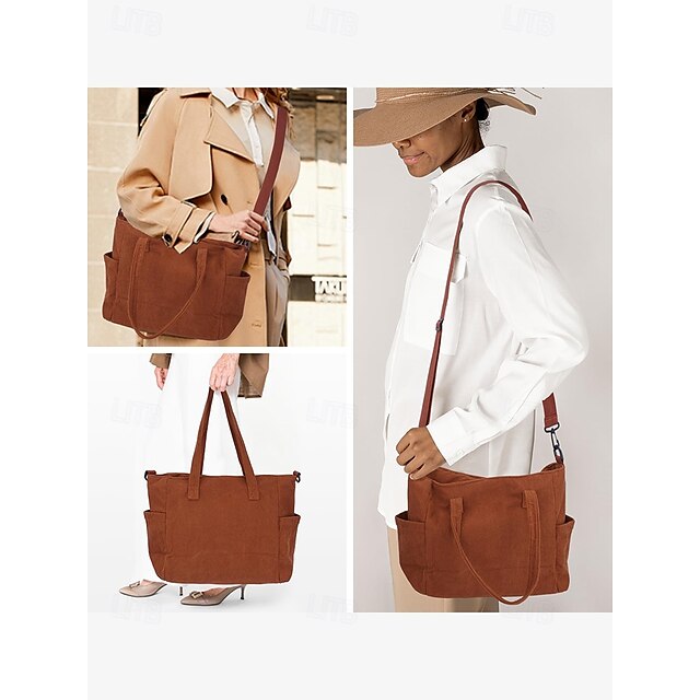 Stylish Women’s Corduroy Crossbody Hobo Bag with Multiple Pockets and Large Brown White Black Brown-White-Black-Green-