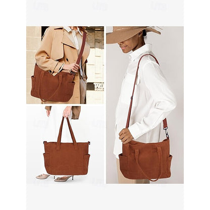 Stylish Women’s Corduroy Crossbody Hobo Bag with Multiple Pockets and Large Brown White Black Brown-White-Black-Green-