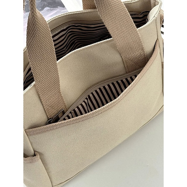 Versatile Women's Canvas Tote Crossbody Bag with Multiple Pockets - Stylish and Spacious for Daily Use Green Black Khaki Green-Black-Khaki-White-