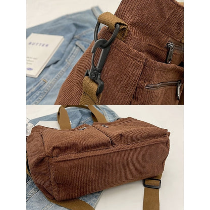 Stylish Women's Corduroy Crossbody Hobo Bag with Multiple Pockets - Large Capacity Coffee White Army Green Coffee-White-Army Green-Black-