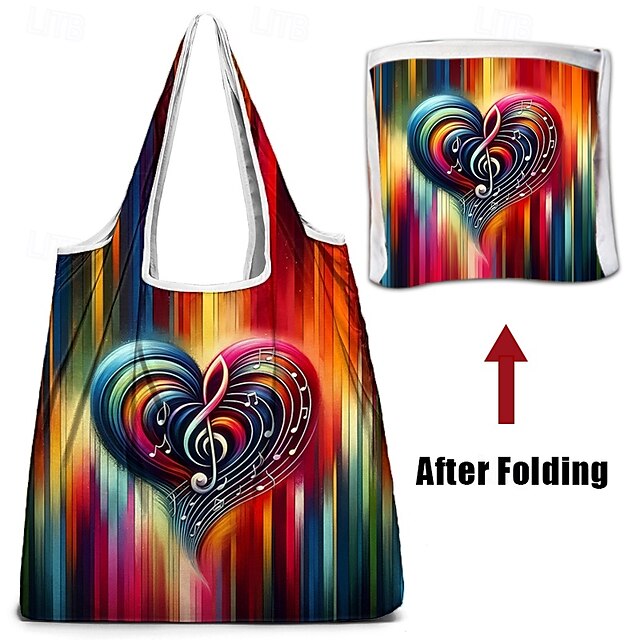 Vibrant Heart Note Tote Bag: Lightweight, Foldable & Stylish for Everyday Use Rainbow Purple Green Rainbow-Purple-Green-