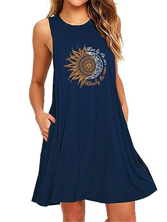 Floral Comfort: Women's Plus Size Casual Cotton Nightgown with Sleeveless Design & Pockets